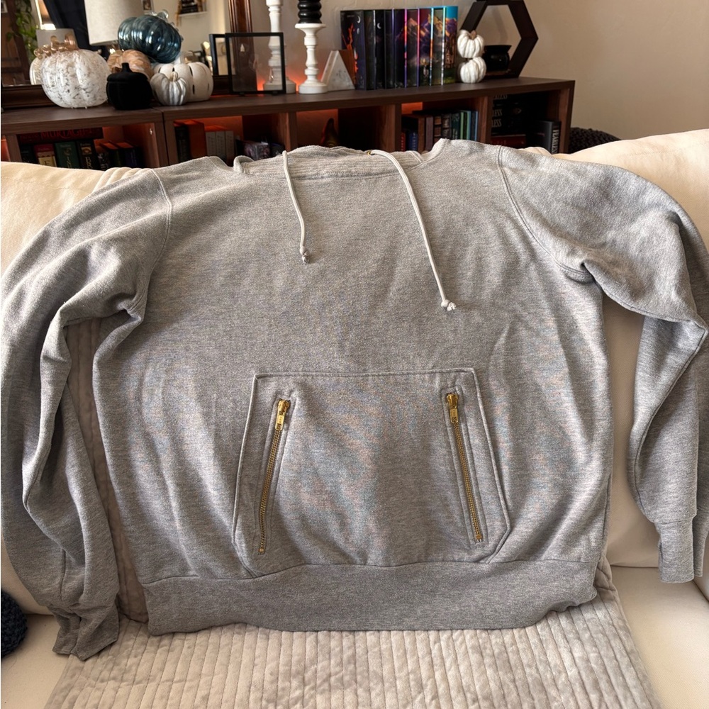 Lily & Lottie Gray Cowl Neck Sweater with Gold Zippers